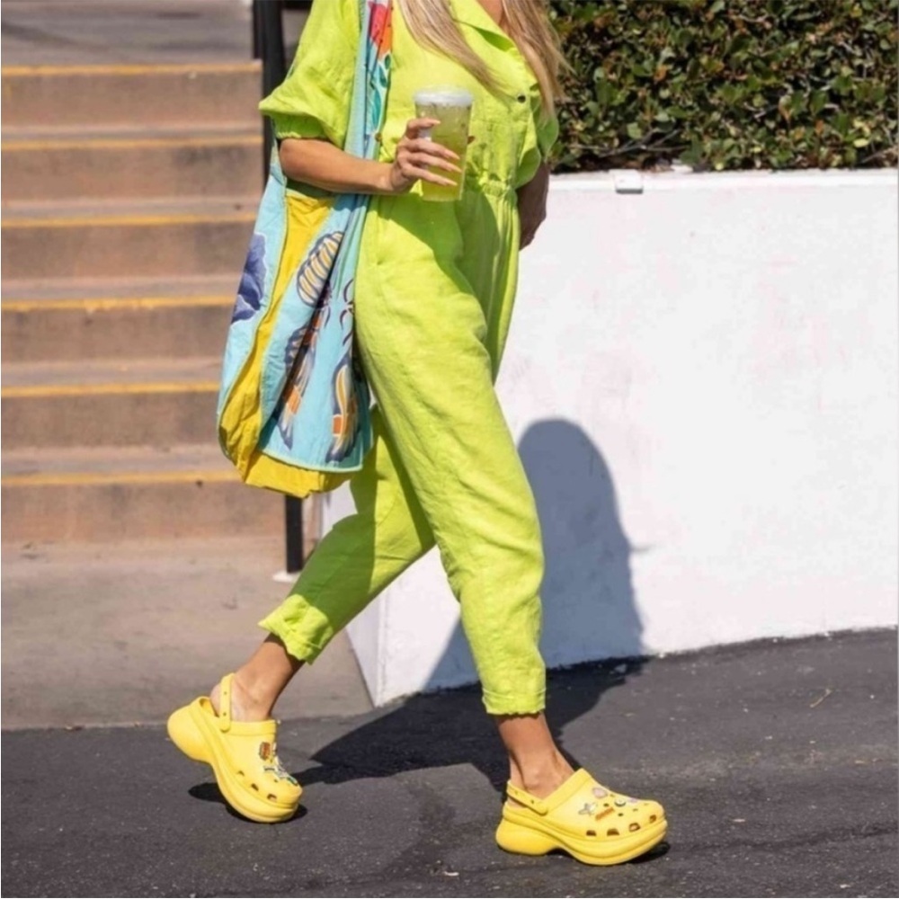 Yellow Fleece Lined Slip On Crocs Bright Colorful Wide Feet Unisex Shoes